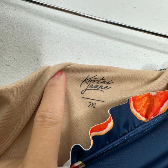 KORTNI JEANE Orange Print High Rise Ruffle Full coverage swim bottom women's 2XL - Picture 7 of 8